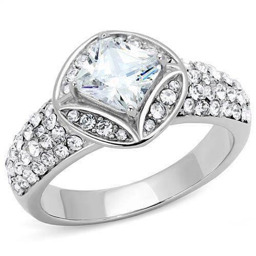 TK3206 - High polished (no plating) Stainless Steel Ring with AAA Grade CZ in Clear - Alamode - Flyclothing LLC