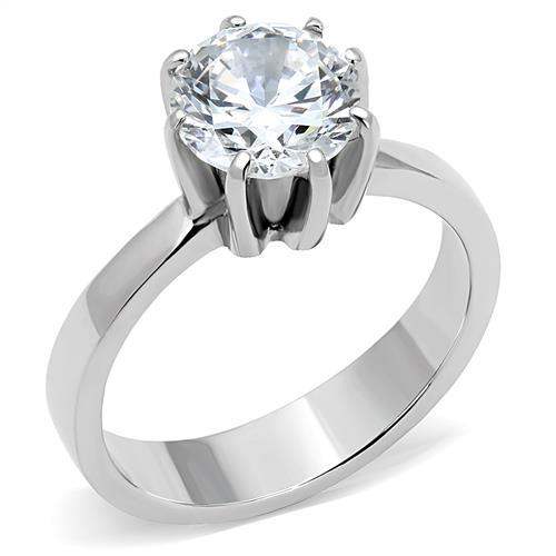 TK3208 - High polished (no plating) Stainless Steel Ring with AAA Grade CZ in Clear - Alamode - Flyclothing LLC