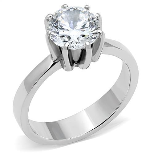 TK3208 - High polished (no plating) Stainless Steel Ring with AAA Grade CZ  in Clear - Alamode