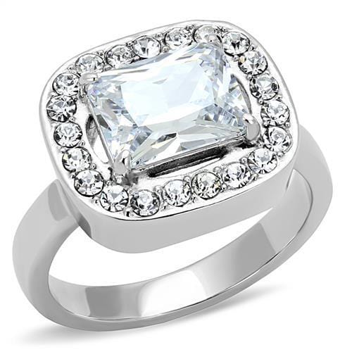 TK3209 - High polished (no plating) Stainless Steel Ring with AAA Grade CZ  in Clear - Alamode