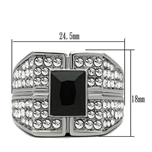 TK320 - High polished (no plating) Stainless Steel Ring with Synthetic Synthetic Glass in Jet - Alamode - Flyclothing LLC