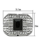 TK320 - High polished (no plating) Stainless Steel Ring with Synthetic Synthetic Glass in Jet - Alamode - Flyclothing LLC