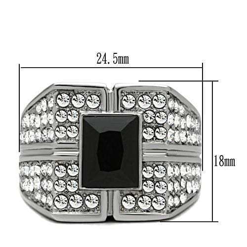 TK320 - High polished (no plating) Stainless Steel Ring with Synthetic Synthetic Glass in Jet - Alamode - Flyclothing LLC