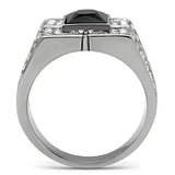 TK320 - High polished (no plating) Stainless Steel Ring with Synthetic Synthetic Glass in Jet - Alamode - Flyclothing LLC