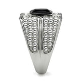 TK320 - High polished (no plating) Stainless Steel Ring with Synthetic Synthetic Glass in Jet - Alamode