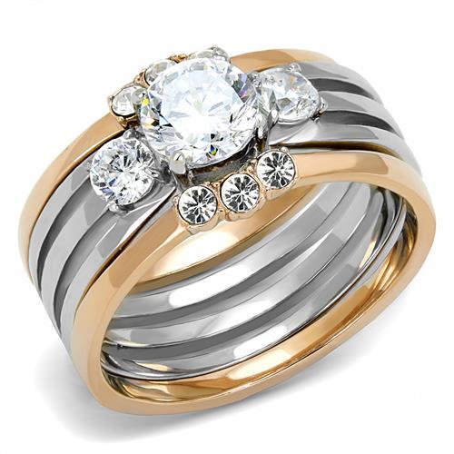 TK3212 - Two-Tone IP Rose Gold Stainless Steel Ring with AAA Grade CZ  in Clear - Alamode