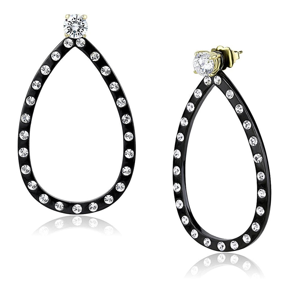 TK3215 - IP Gold+ IP Black (Ion Plating) Stainless Steel Earrings with AAA Grade CZ  in Clear - Alamode