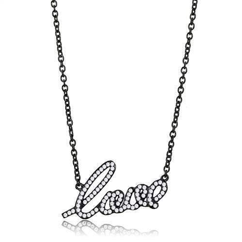 TK3217 - IP Black(Ion Plating) Stainless Steel Chain Pendant with AAA Grade CZ in Clear - Alamode - Flyclothing LLC