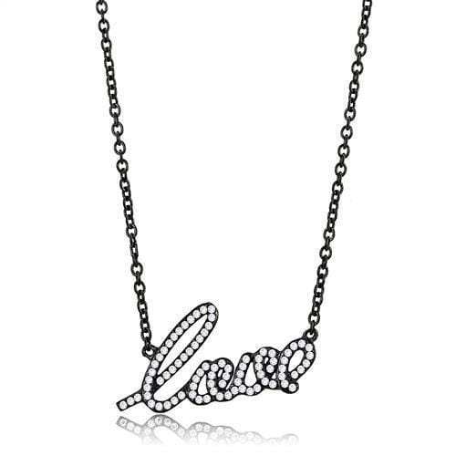TK3217 - IP Black(Ion Plating) Stainless Steel Chain Pendant with AAA Grade CZ in Clear - Alamode - Flyclothing LLC