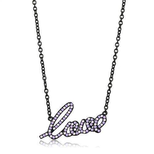 TK3218 - IP Black(Ion Plating) Stainless Steel Chain Pendant with AAA Grade CZ in Multi Color - Alamode - Flyclothing LLC
