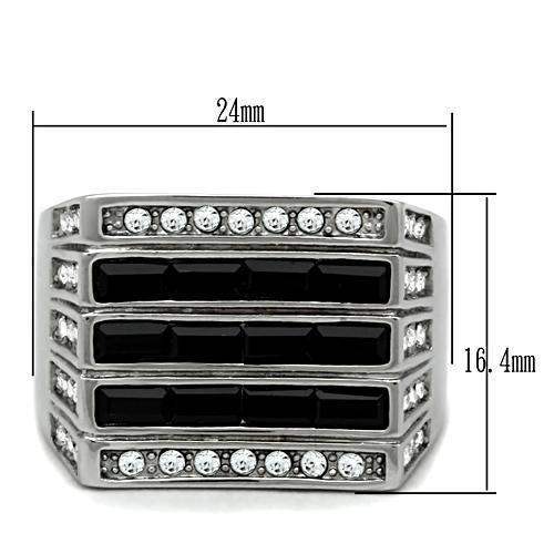 TK321 - High polished (no plating) Stainless Steel Ring with Top Grade Crystal in Jet - Alamode - Flyclothing LLC