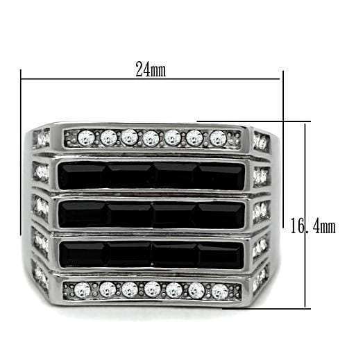 TK321 - High polished (no plating) Stainless Steel Ring with Top Grade Crystal in Jet - Alamode - Flyclothing LLC