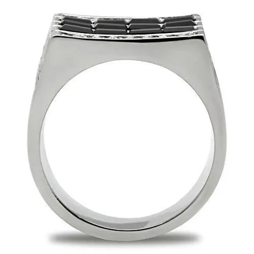 TK321 - High polished (no plating) Stainless Steel Ring with Top Grade Crystal in Jet - Alamode - Flyclothing LLC