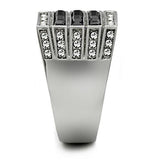 TK321 - High polished (no plating) Stainless Steel Ring with Top Grade Crystal  in Jet - Alamode