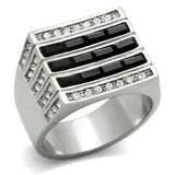 TK321 - High polished (no plating) Stainless Steel Ring with Top Grade Crystal in Jet - Alamode - Flyclothing LLC