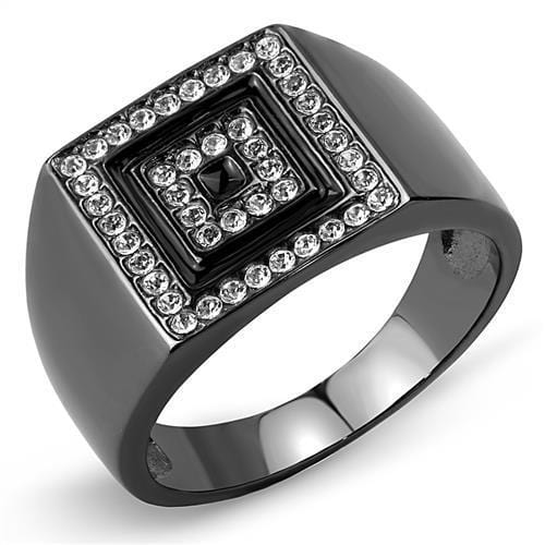 TK3220 - IP Light Black  (IP Gun) Stainless Steel Ring with Top Grade Crystal  in Clear - Alamode