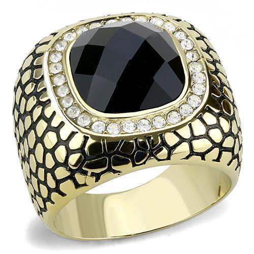 TK3221 - IP Gold(Ion Plating) Stainless Steel Ring with Synthetic Synthetic Glass in Jet - Alamode - Flyclothing LLC