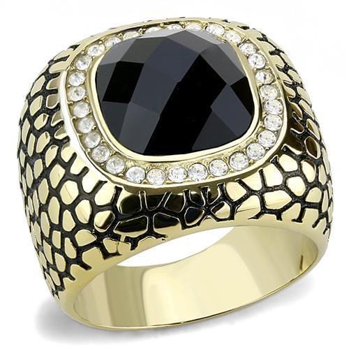 TK3221 - IP Gold(Ion Plating) Stainless Steel Ring with Synthetic Synthetic Glass in Jet - Alamode