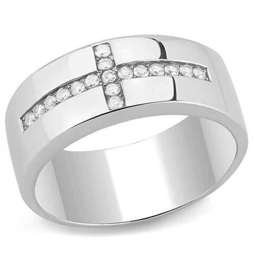 TK3225 - High polished (no plating) Stainless Steel Ring with AAA Grade CZ  in Clear - Alamode