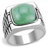 TK3229 - High polished (no plating) Stainless Steel Ring with Synthetic Jade in Emerald - Alamode - Flyclothing LLC