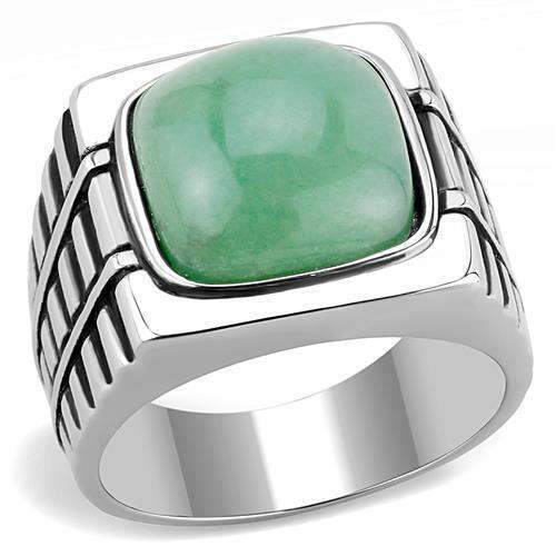 TK3229 - High polished (no plating) Stainless Steel Ring with Synthetic Jade in Emerald - Alamode - Flyclothing LLC