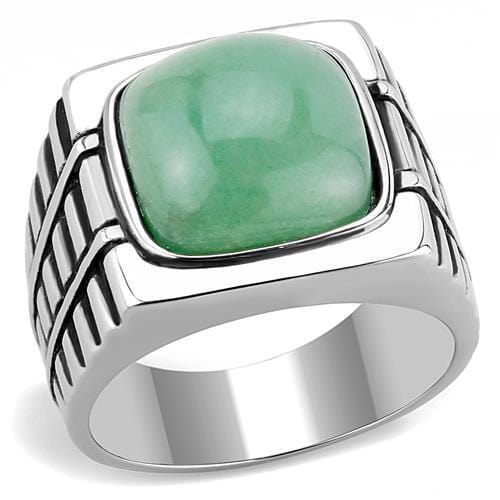 TK3229 - High polished (no plating) Stainless Steel Ring with Synthetic Jade in Emerald - Alamode
