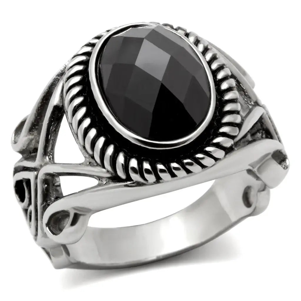 TK322 - High polished (no plating) Stainless Steel Ring with AAA Grade CZ in Black Diamond - Alamode - Flyclothing LLC