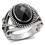 TK322 - High polished (no plating) Stainless Steel Ring with AAA Grade CZ  in Black Diamond - Alamode