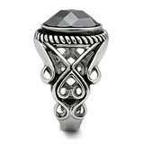 TK322 - High polished (no plating) Stainless Steel Ring with AAA Grade CZ  in Black Diamond - Alamode