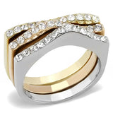 TK3234 - Three Tone IPï¼ˆIP Gold & IP Rose Gold & High Polished) Stainless Steel Ring with Top Grade Crystal in Clear - Alamode - Flyclothing LLC