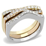 TK3234 - Three Tone IPï¼ˆIP Gold & IP Rose Gold & High Polished) Stainless Steel Ring with Top Grade Crystal  in Clear - Alamode