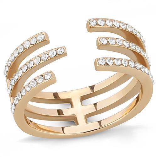 TK3236 - IP Rose Gold(Ion Plating) Stainless Steel Ring with Top Grade Crystal in Clear - Alamode - Flyclothing LLC