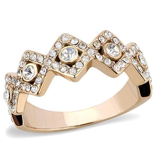 TK3237 - IP Rose Gold(Ion Plating) Stainless Steel Ring with Top Grade Crystal  in Clear - Alamode
