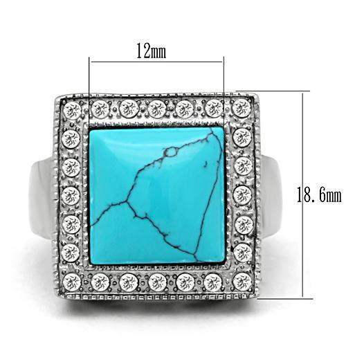 TK323 - High polished (no plating) Stainless Steel Ring with Synthetic Turquoise in Sea Blue - Alamode - Flyclothing LLC