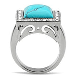 TK323 - High polished (no plating) Stainless Steel Ring with Synthetic Turquoise in Sea Blue - Alamode