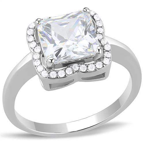 TK3242 - High polished (no plating) Stainless Steel Ring with AAA Grade CZ in Clear - Alamode - Flyclothing LLC