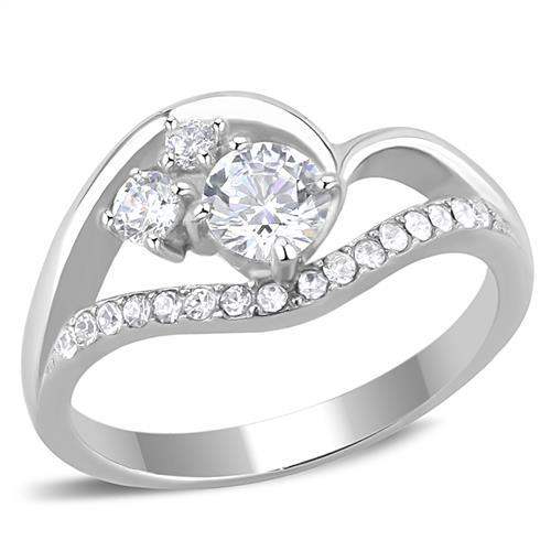 TK3243 - High polished (no plating) Stainless Steel Ring with AAA Grade CZ in Clear - Alamode - Flyclothing LLC
