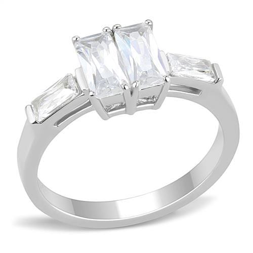 TK3244 - High polished (no plating) Stainless Steel Ring with AAA Grade CZ  in Clear - Alamode