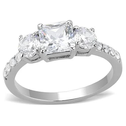 TK3246 - High polished (no plating) Stainless Steel Ring with AAA Grade CZ  in Clear - Alamode