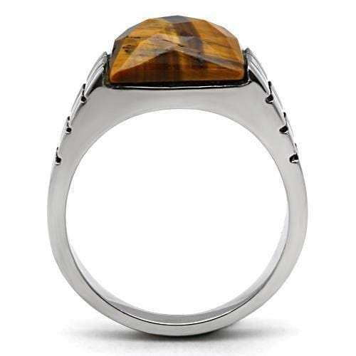 TK324 - High polished (no plating) Stainless Steel Ring with Semi-Precious Tiger Eye in Smoked Quartz - Alamode - Flyclothing LLC