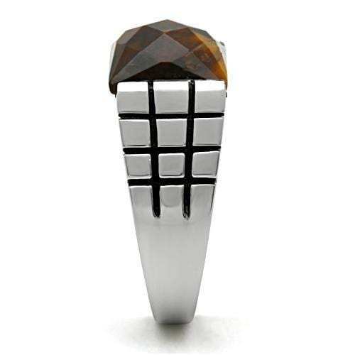 TK324 - High polished (no plating) Stainless Steel Ring with Semi-Precious Tiger Eye in Smoked Quartz - Alamode - Flyclothing LLC
