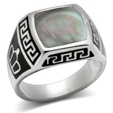 TK325 - High polished (no plating) Stainless Steel Ring with Precious Stone Conch in Gray