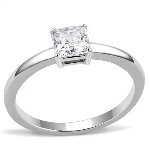 TK3250 - High polished (no plating) Stainless Steel Ring with AAA Grade CZ in Clear - Alamode - Flyclothing LLC