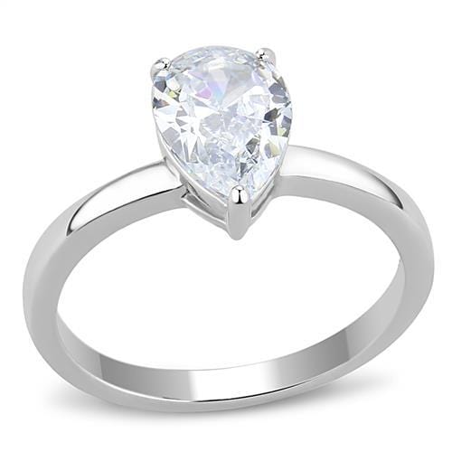 TK3251 - High polished (no plating) Stainless Steel Ring with AAA Grade CZ  in Clear - Alamode