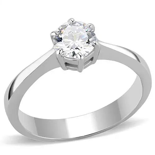 TK3252 - High polished (no plating) Stainless Steel Ring with AAA Grade CZ in Clear - Alamode - Flyclothing LLC