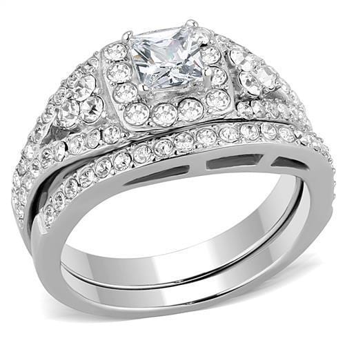 TK3253 - High polished (no plating) Stainless Steel Ring with AAA Grade CZ  in Clear - Alamode