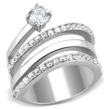 TK3254 - High polished (no plating) Stainless Steel Ring with AAA Grade CZ in Clear - Alamode - Flyclothing LLC
