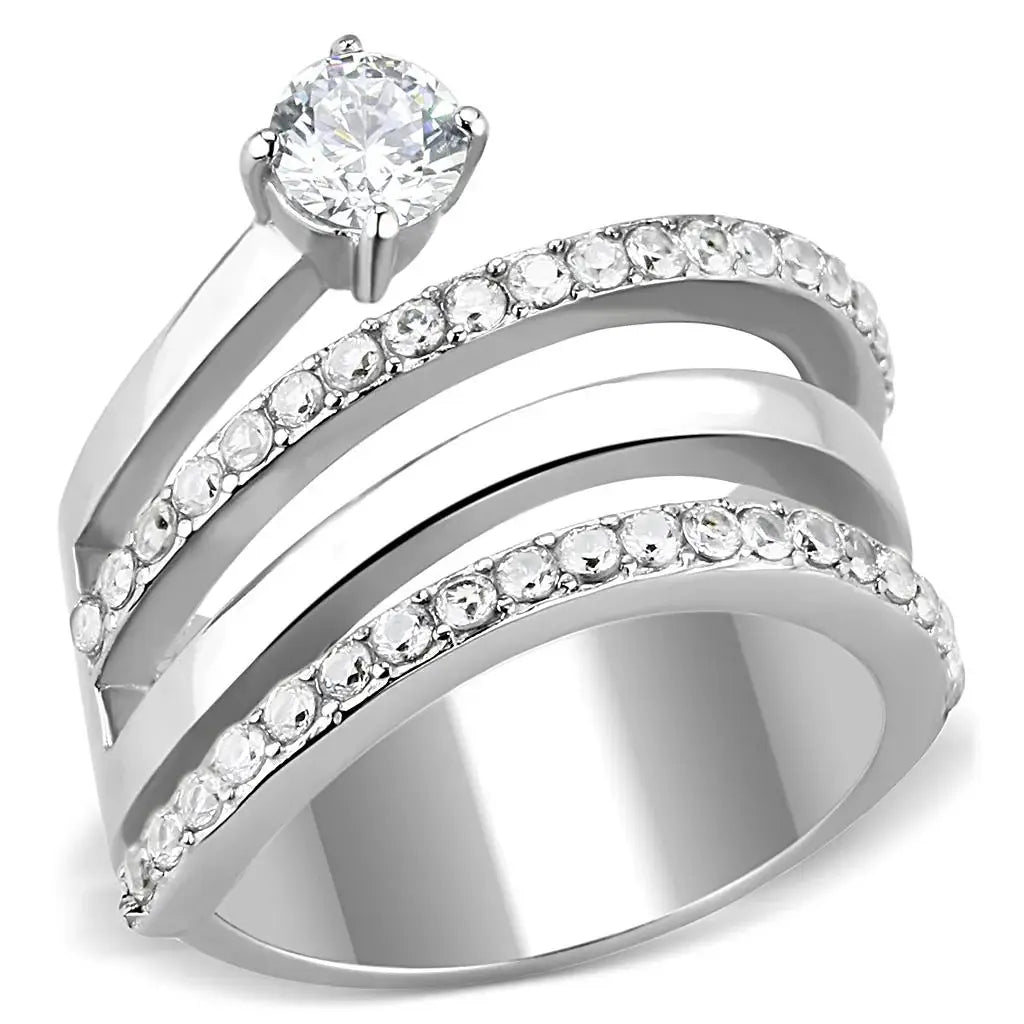 TK3254 - High polished (no plating) Stainless Steel Ring with AAA Grade CZ in Clear - Alamode - Flyclothing LLC