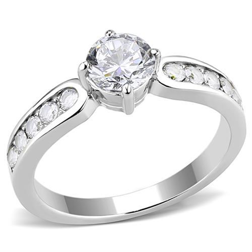 TK3256 - High polished (no plating) Stainless Steel Ring with AAA Grade CZ  in Clear - Alamode