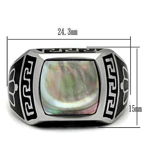 TK325 - High polished (no plating) Stainless Steel Ring with Precious Stone Conch in Gray - Alamode - Flyclothing LLC